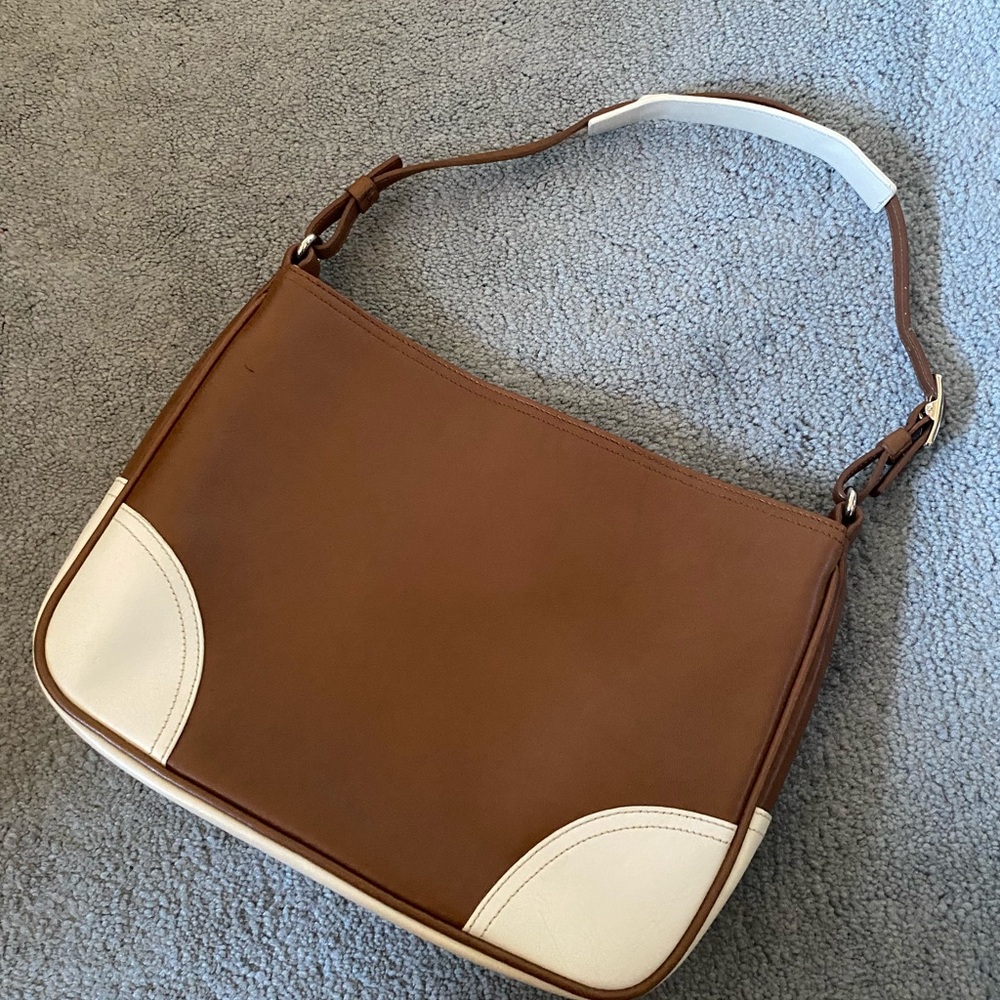 Coach Brown and White Shoulder Hobo Bag